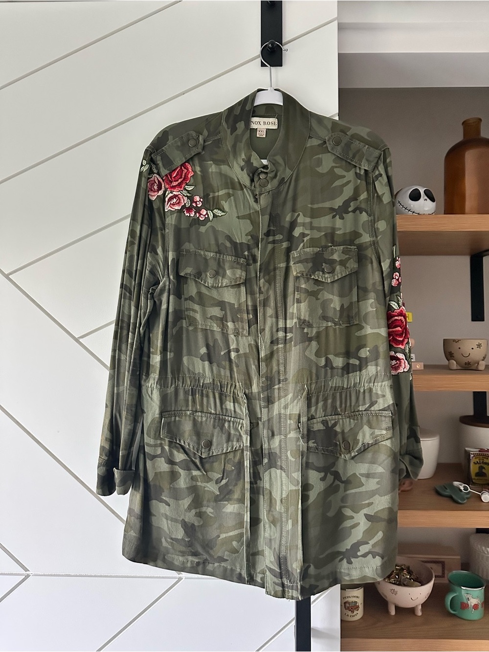 Knox Rose Olive Camo Utility Jacket with Rose Embroidery